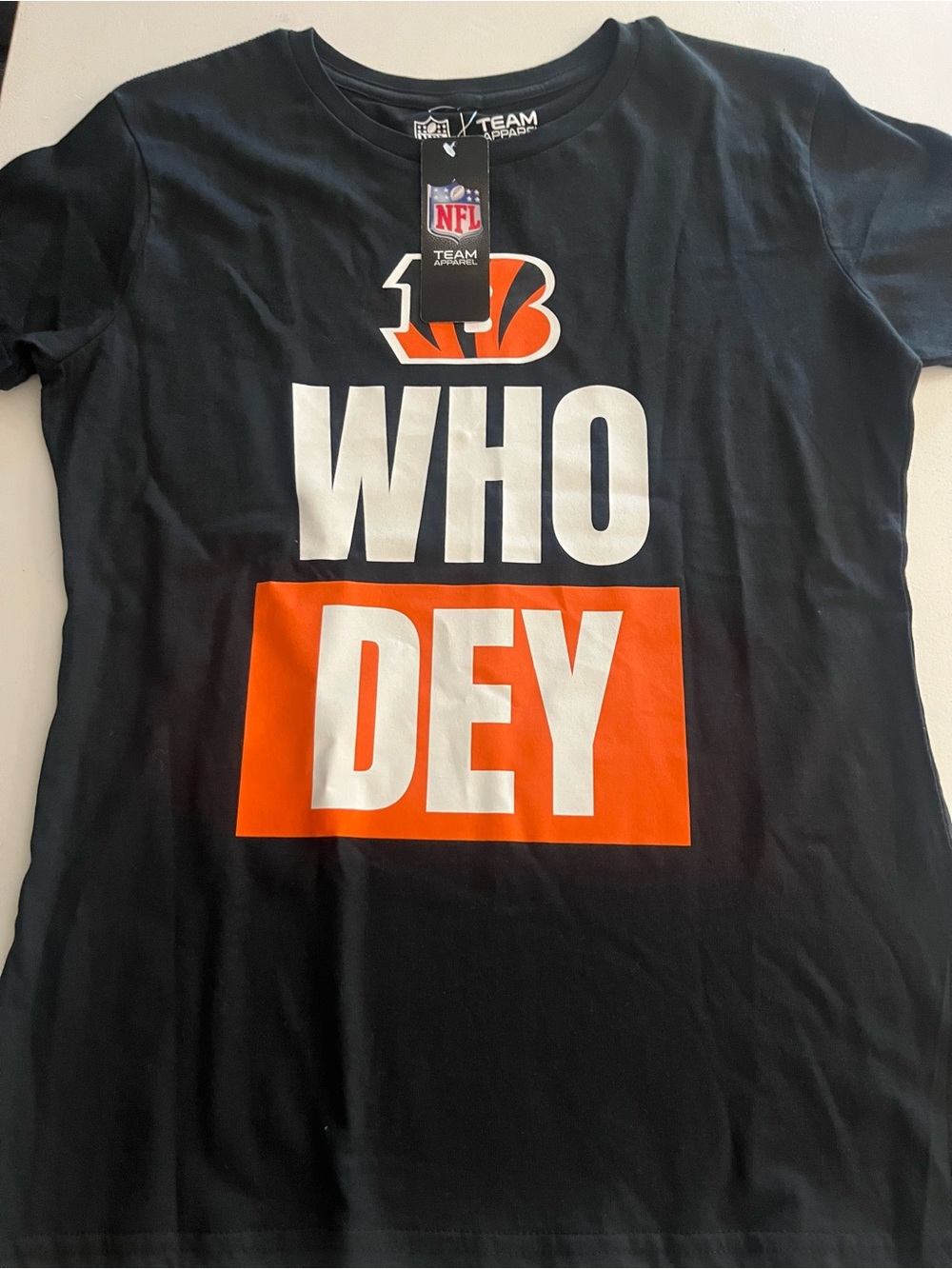 NFL Black Tee with White and Orange "WHO DEY" Graphic